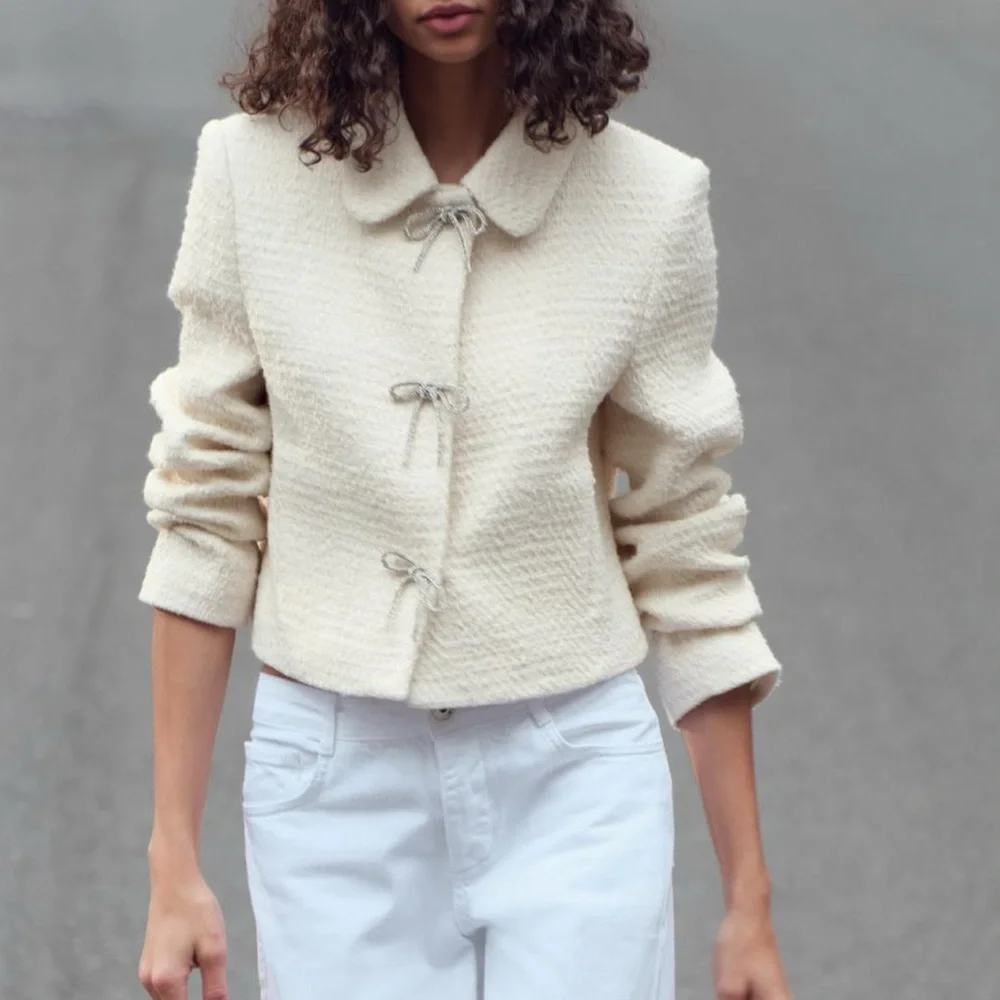 Zara Bow Button Textured Jacket - Picture 3 of 3